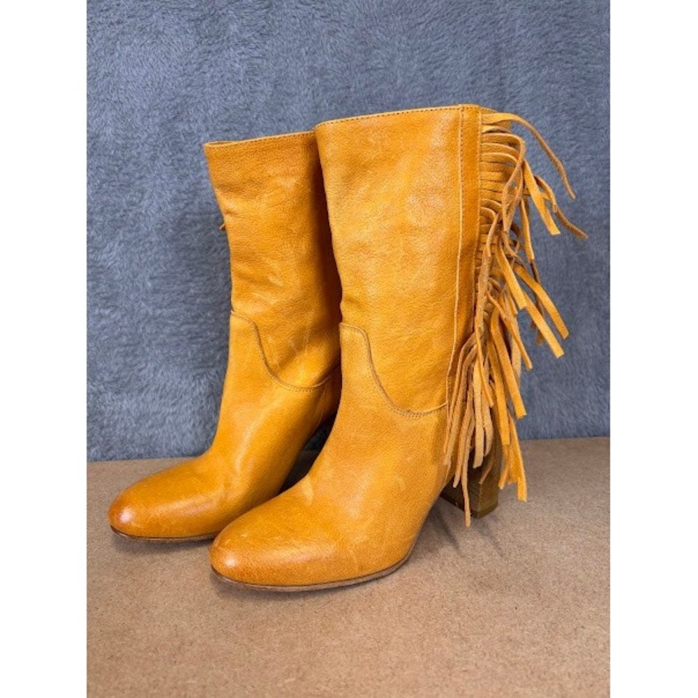 FREE PEOPLE Wild Rose Slouch Mustard Yellow leather Boots size 37 - Picture 2 of 9